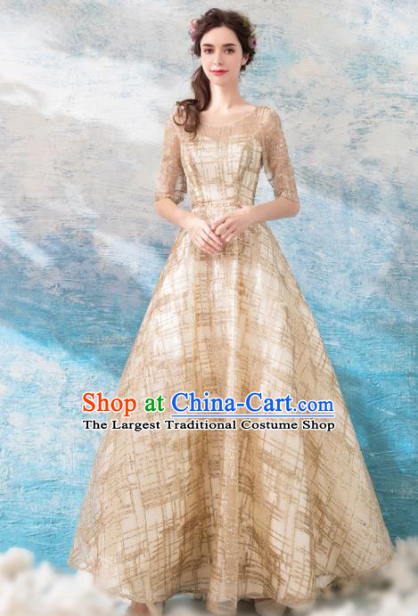 Top Grade Handmade Compere Costume Catwalks Golden Formal Dress for Women