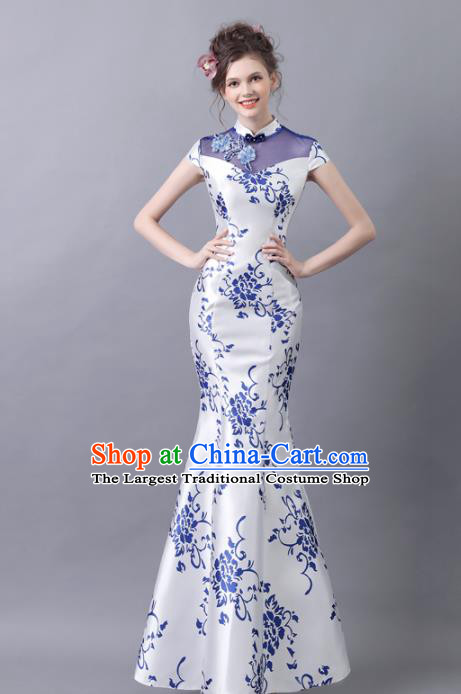 Chinese Traditional Cheongsam Costume Compere Full Dress for Women