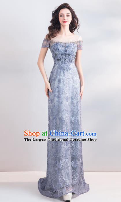 Top Grade Compere Embroidered Costume Handmade Catwalks Bride Fishtail Formal Dress for Women