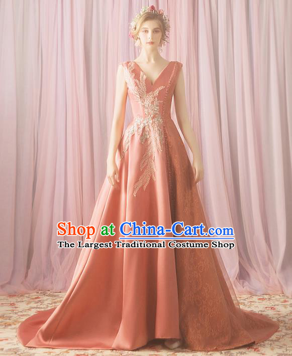 Top Grade Compere Pink Formal Dress Handmade Catwalks Bride Costume for Women