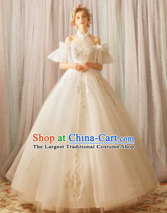 Handmade Top Grade Princess Wedding Dress Fancy Embroidered White Wedding Gown for Women