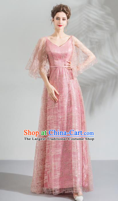 Top Grade Compere Pink Veil Formal Dress Handmade Catwalks Flower Fairy Bride Costume for Women