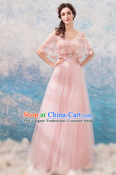 Top Grade Compere Pink Veil Formal Dress Handmade Catwalks Bride Costume for Women
