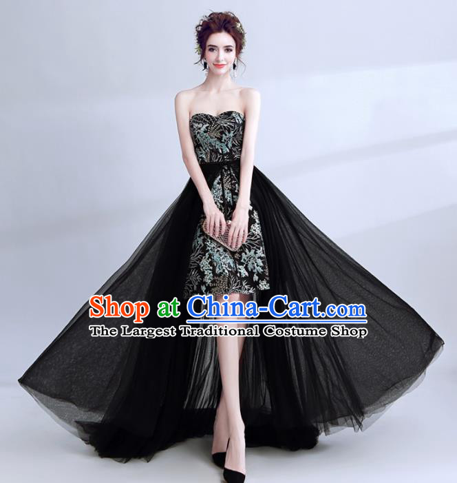 Top Grade Handmade Compere Costume Catwalks Black Veil Formal Dress for Women
