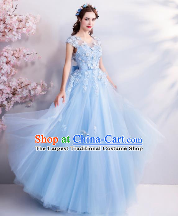 Top Grade Compere Blue Veil Formal Dress Handmade Catwalks Angel Full Dress for Women