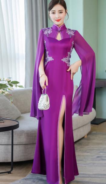 Top Grade Purple Veil Evening Dress Compere Costume Handmade Catwalks Angel Full Dress for Women