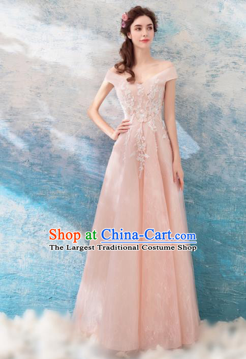 Top Grade Champagne Evening Dress Compere Costume Handmade Catwalks Angel Full Dress for Women