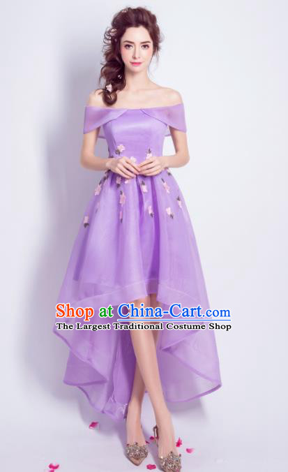 Top Grade Purple Off Shoulder Formal Dress Compere Costume Catwalks Evening Dress for Women