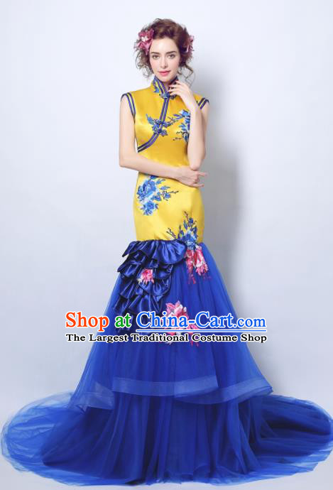 Chinese Traditional Cheongsam Wedding Bride Compere Tang Suit Full Dress for Women