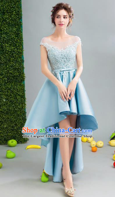 Top Grade Handmade Blue Short Formal Dress Compere Costume Catwalks Angel Evening Dress for Women