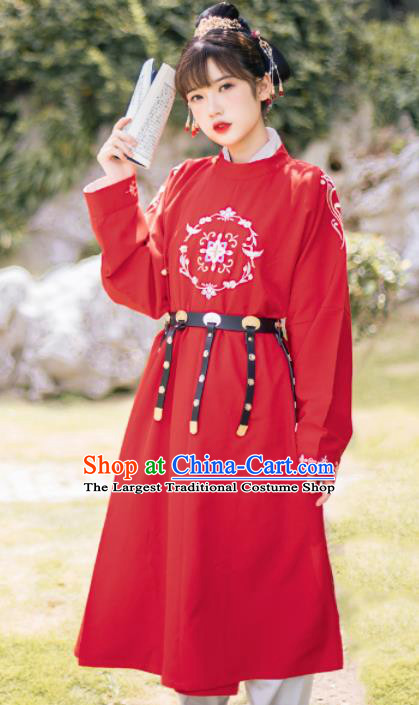 Ancient Chinese Traditional Swordswoman Costumes Tang Dynasty Embroidered Red Robe for Women