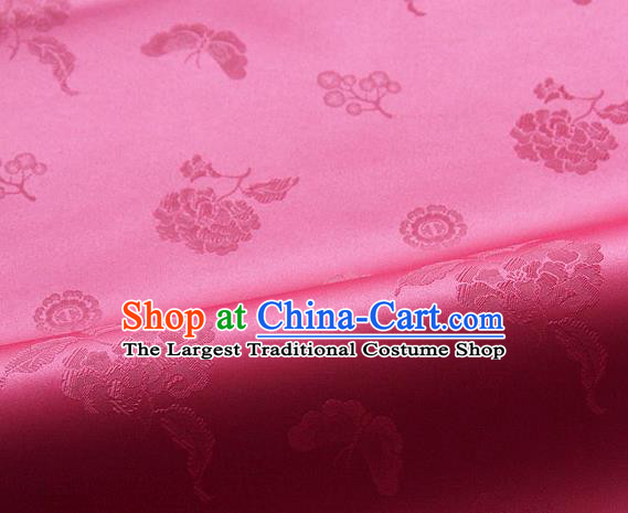 Asian Korean Traditional Rosy Brocade Fabric Classical Butterfly Peony Pattern Silk Fabric Hanbok Silk Material