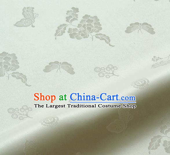 Asian Korean Traditional White Brocade Fabric Classical Butterfly Peony Pattern Silk Fabric Hanbok Silk Material