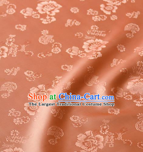 Asian Traditional Classical Peony Pattern Palace Drapery Korean Hanbok Orange Brocade Satin Fabric