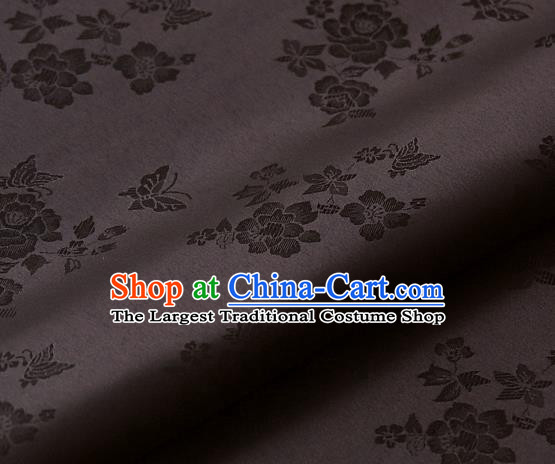 Asian Traditional Classical Peony Pattern Palace Drapery Korean Hanbok Brown Brocade Satin Fabric
