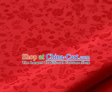 Asian Traditional Palace Drapery Korean Hanbok Royal Chrysanthemum Pattern Red Brocade Satin Fabric