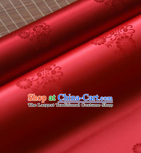 Asian Traditional Classical Wintersweet Pattern Red Silk Drapery Korean Hanbok Palace Brocade Fabric