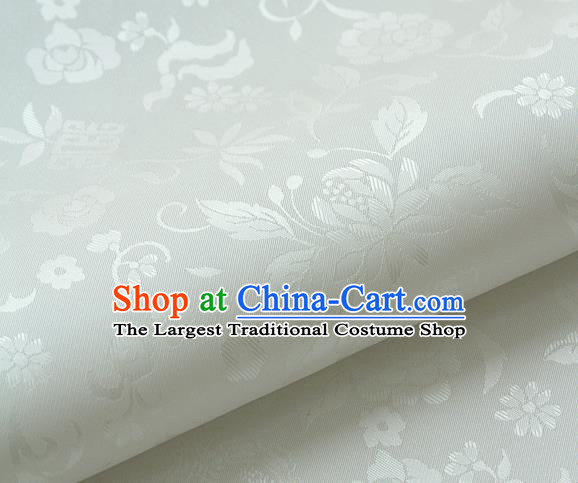 Asian Traditional Palace Drapery Korean Hanbok Royal Chrysanthemum Pattern White Brocade Satin Fabric