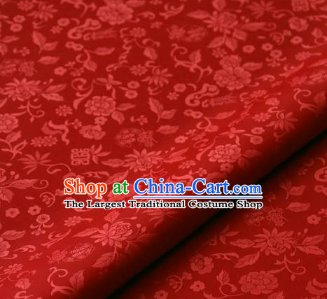 Asian Traditional Palace Drapery Korean Hanbok Royal Chrysanthemum Pattern Red Brocade Satin Fabric