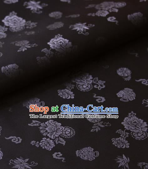 Asian Korean Ancient Costume Grey Brocade Traditional Palace Pattern Satin Fabric Silk Fabric Material