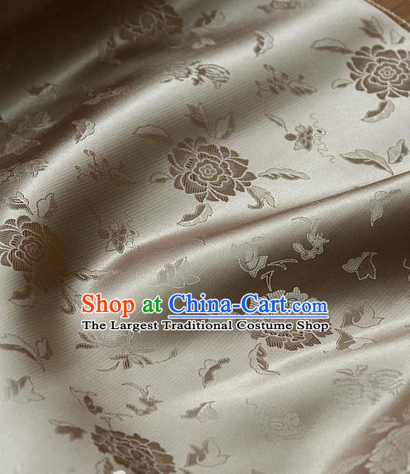 Asian Traditional Classical Pattern Khaki Satin Drapery Korean Hanbok Palace Brocade Silk Fabric