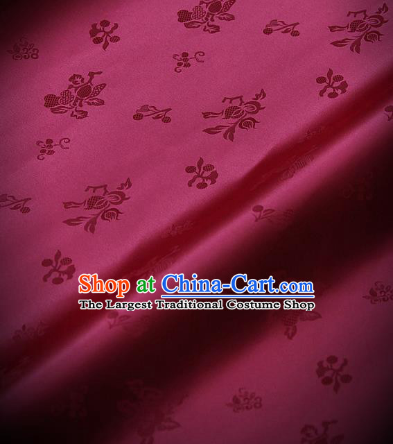 Traditional Asian Wine Red Satin Classical Pattern Drapery Korean Hanbok Palace Brocade Silk Fabric