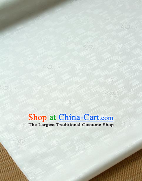 Traditional Asian Classical Roses Pattern White Brocade Drapery Korean Hanbok Palace Satin Silk Fabric