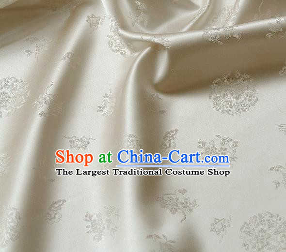 Traditional Asian Cloth Drapery White Brocade Korean Hanbok Palace Satin Silk Fabric