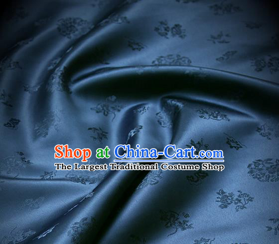 Traditional Asian Cloth Drapery Navy Blue Brocade Korean Hanbok Palace Satin Silk Fabric