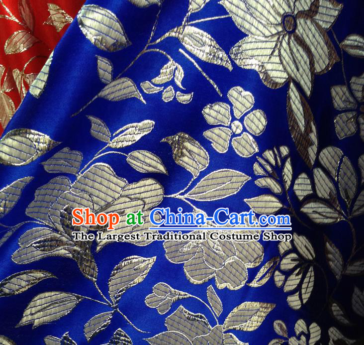 Chinese Traditional Royalblue Brocade Fabric Tang Suit Classical Peony Pattern Design Tang Suit Silk Material Satin Drapery