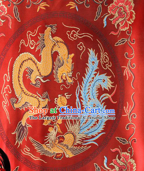 Chinese Traditional Red Brocade Fabric Tang Suit Classical Dragon Phoenix Pattern Design Silk Material Satin Drapery