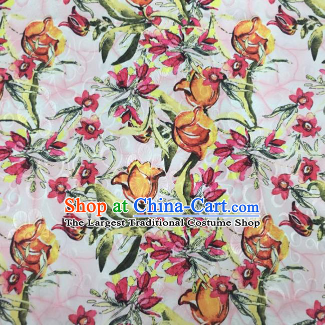 Chinese Traditional Apparel Fabric Qipao Brocade Classical Tulip Pattern Design Silk Material Satin Drapery
