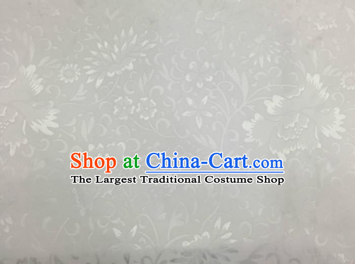 Chinese Traditional Apparel Fabric White Brocade Classical Lotus Pattern Design Silk Material Satin Drapery