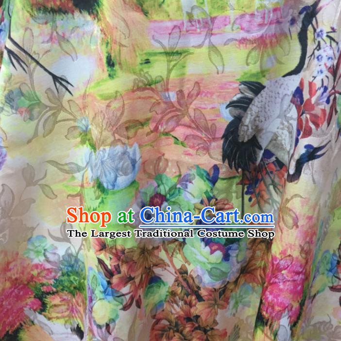Chinese Traditional Apparel Fabric Printing Cranes Brocade Classical Pattern Design Silk Material Satin Drapery