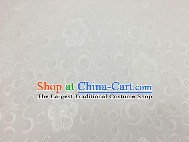 Chinese Traditional Apparel Fabric Qipao White Brocade Classical Flowers Pattern Design Silk Material Satin Drapery