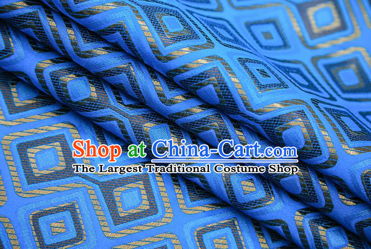 Chinese Traditional Apparel Qipao Fabric Blue Brocade Classical Pattern Design Material Satin Drapery