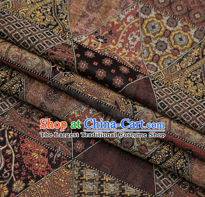 Chinese Traditional Apparel Fabric Tibetan Robe Brown Brocade Classical Pattern Design Material Satin Drapery