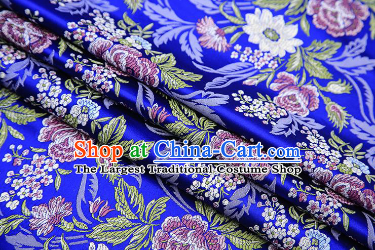 Chinese Traditional Bride Apparel Fabric Royalblue Brocade Classical Peony Pattern Design Material Satin Drapery
