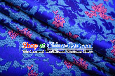 Chinese Traditional Apparel Royalblue Brocade Fabric Classical Peony Chrysanthemum Pattern Design Material Satin Drapery