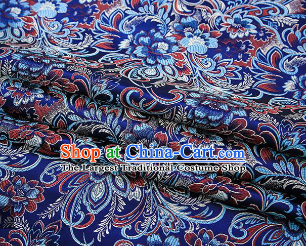 Chinese Traditional Royalblue Satin Brocade Fabric Tang Suit Classical Pattern Design Material Drapery