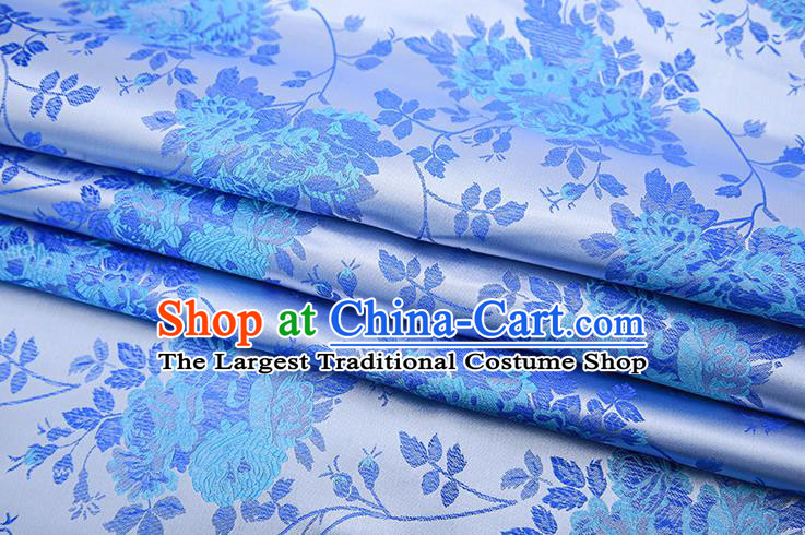 Chinese Traditional Blue Satin Brocade Fabric Qipao Dress Classical Roses Pattern Design Material Drapery