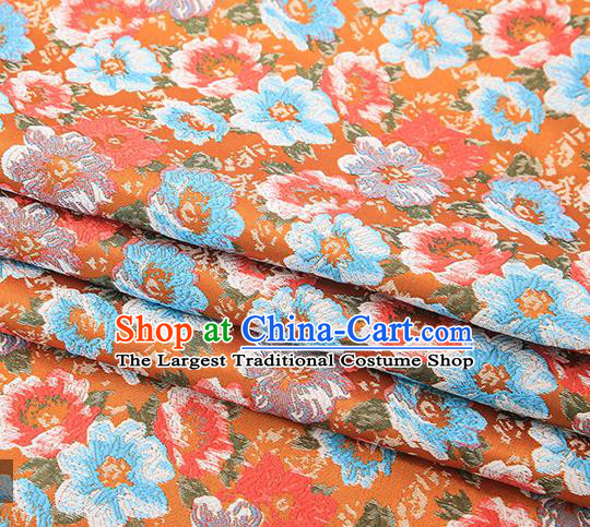 Top Grade Orange Satin Chinese Traditional Brocade Fabric Qipao Dress Classical Pattern Design Material Drapery