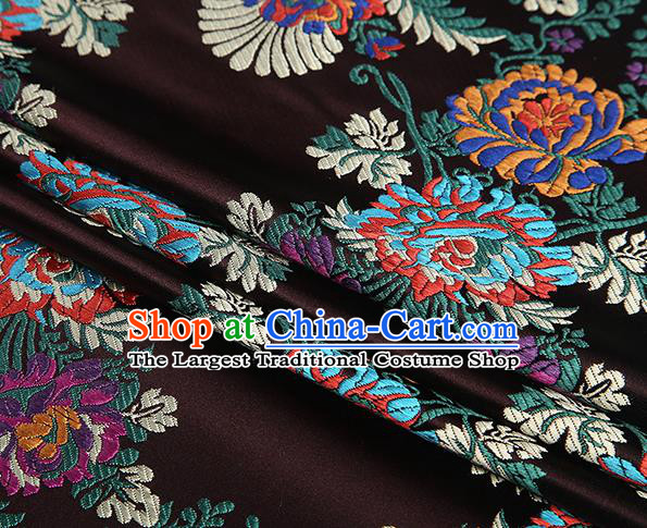 Top Grade Chinese Traditional Brown Satin Fabric Tang Suit Brocade Classical Embroidery Flower Pattern Design Material Drapery
