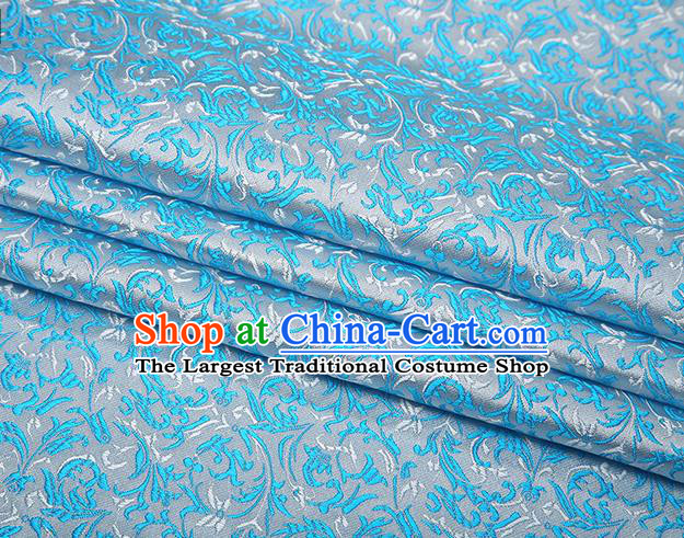 Top Grade Chinese Traditional Blue Brocade Fabric Tang Suit Satin Material Classical Pattern Design Drapery