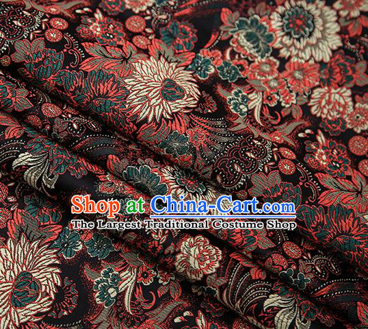 Chinese Traditional Tang Suit Black Brocade Fabric Classical Chrysanthemum Pattern Design Material Satin Drapery