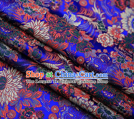 Chinese Traditional Tang Suit Deep Blue Brocade Fabric Classical Chrysanthemum Pattern Design Material Satin Drapery