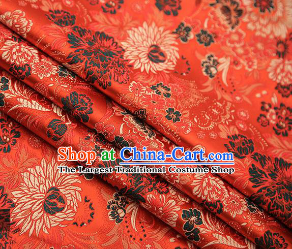 Chinese Traditional Tang Suit Orange Brocade Fabric Classical Chrysanthemum Pattern Design Material Satin Drapery