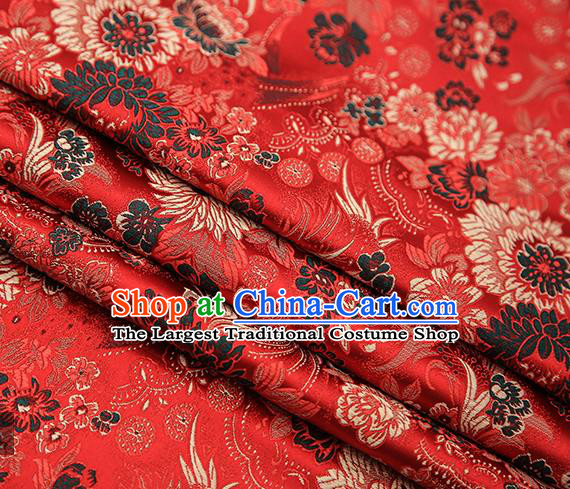 Chinese Traditional Tang Suit Red Brocade Fabric Classical Chrysanthemum Pattern Design Material Satin Drapery