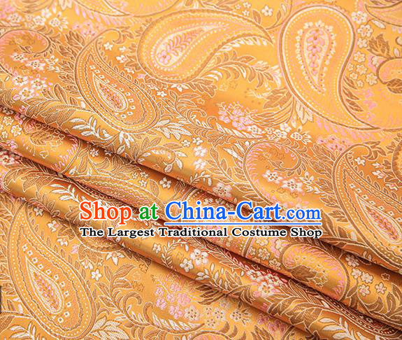 Traditional Chinese Tang Suit Golden Brocade Fabric Classical Loquat Flowers Pattern Design Material Satin Drapery