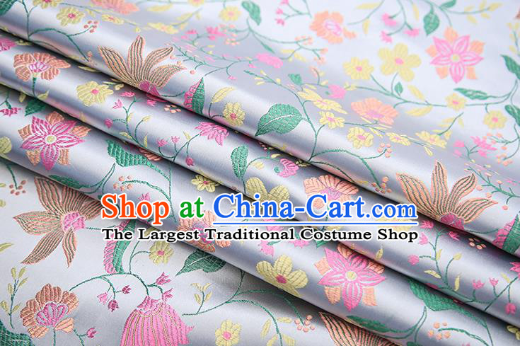 Traditional Chinese White Satin Tang Suit Brocade Fabric Classical Flowers Pattern Design Silk Material Drapery